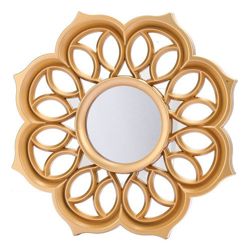 Espejo De Pared Tipo Flor 1pcs 25cm, Plastico+vidrio Dorado