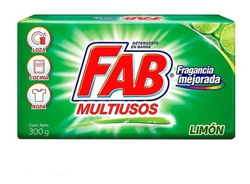 Jabon Detergente Fab En Barra 300 Gr Limon