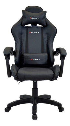 Cadeira de escritório Racer X Comfort gamer ergonômica  preta com estofado de couro sintético