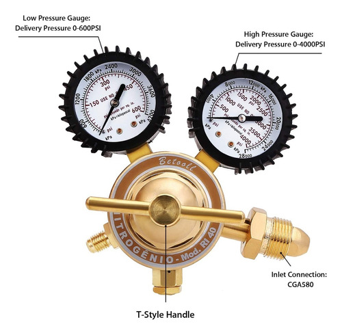 Regulador Para Nitrógeno, Argón Y Helio Betooll 0 - 400 Psi