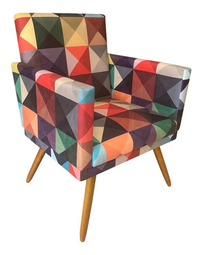 Poltrona Decorativa Nina Suede Triângulo Pés Madeira