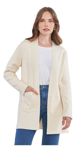 Sweater Mujer Cárdigan Flecos Ecru Corona