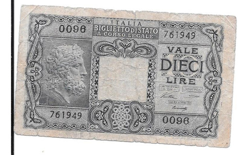 Liquido Billete De Italia.  10 Liras 1944