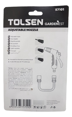 Pistola De Riego Ajustable Para Jardineria Tolsen 57101