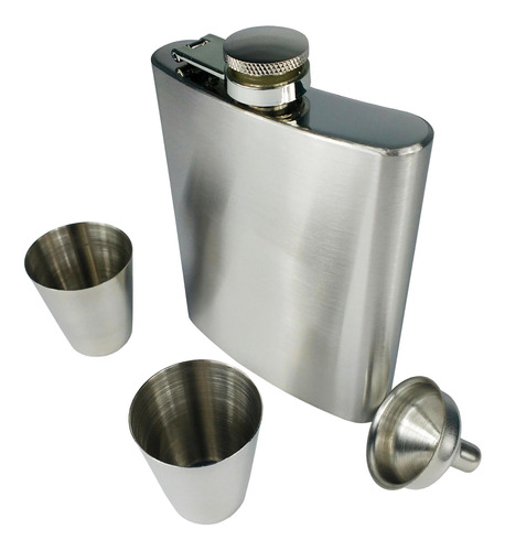 Cantil Porta Bebida Kit 4 Peças Inox Whisky Uisque Vodka