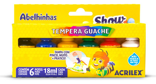 Tapón Tempera Gouache Show Color, 18 ml, 6 colores, con brocha