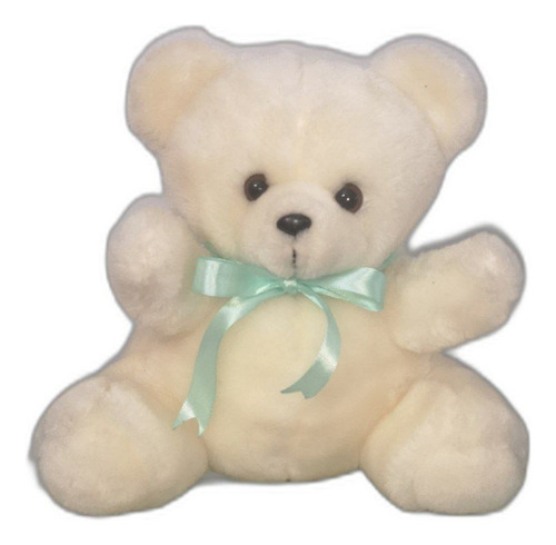 Oso De Peluche Blanco Con Lacito Verde - 23 Cm