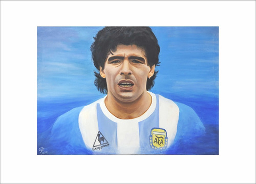 Diego Maradona 1986 Retrato Pintado A Mano Acrilicos 70x50