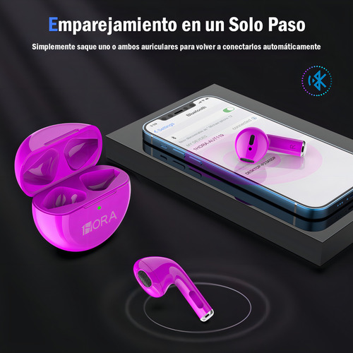 Fones de ouvido intra-auriculares sem fio Bluetooth 5.3 Aut119 de 1 hora, cor magenta