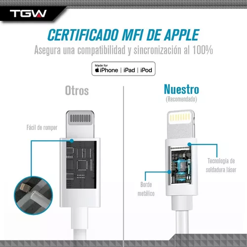 Cable Cargador iPhone Certificado Tgw