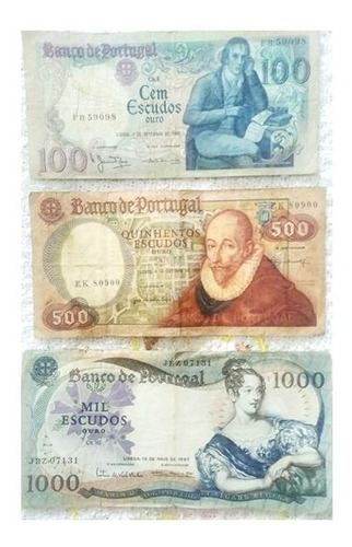  Billete 100/500/1000 Colección Escudos Portugal 