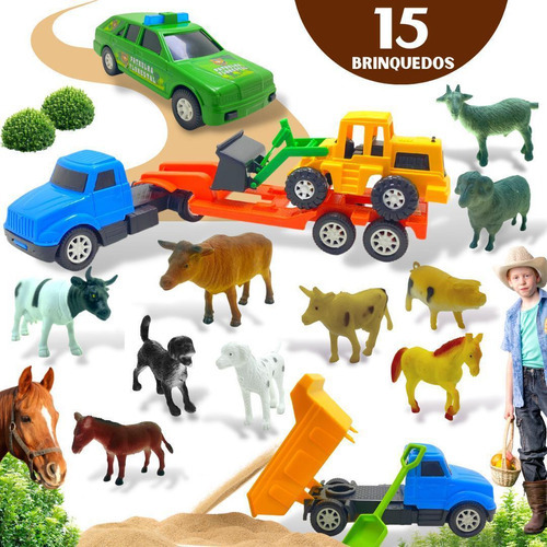 Kit Brinquedos De Menino Carrinho Animais Fazenda Caminhão