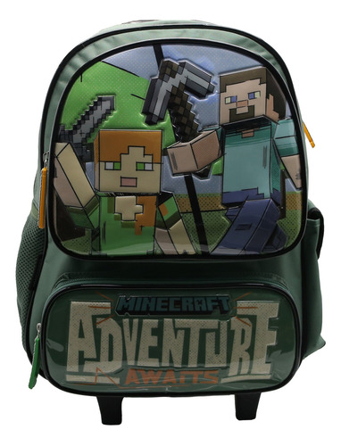 Mochila Minecraft 16 PuLG C/ Carro 19lts Escolar Niño Cresko Color Gris Diseño de la tela Liso