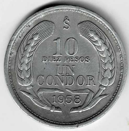 Moneda  De  Chile  10  Pesos  1958  Muy  Buena