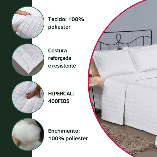 Cobre Leito C/ Porta Travesseiros Casal Padrão Matelado 3 Peças Dupla Face 400 Fios Toque Macio Premium Branco
