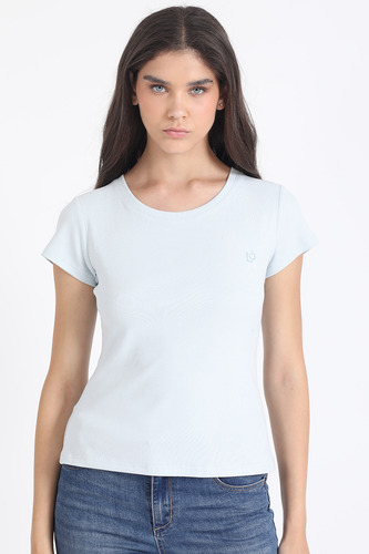Polera Basica Algodón Ribb, Celeste Liola
