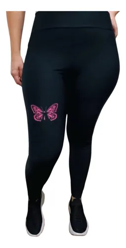 Cal a Legging Preta Estampada Borboleta Casual Treino Linda