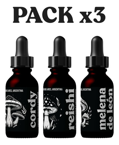Pack X3 Doble Extracto 50ml Reishi Cordyceps Melena Leon Sin Sabor