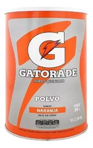 2 Latas Gatorade En Polvo Naranja Rinde 34 Lts 2.38 Kilos