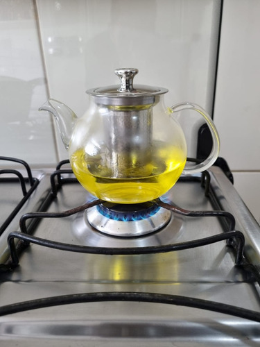Chaleira Bule Vidro Vai Ao Fogo Chá Infusor 900ml Tampa Inox Cor TANSPARENTE