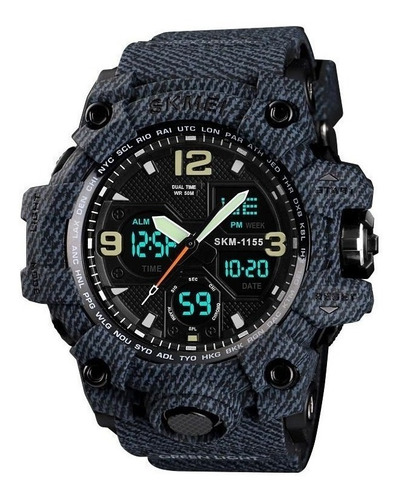 Reloj pulsera Skmei 1155 con correa de poliuretano color gris - fondo negro - bisel gris/negro