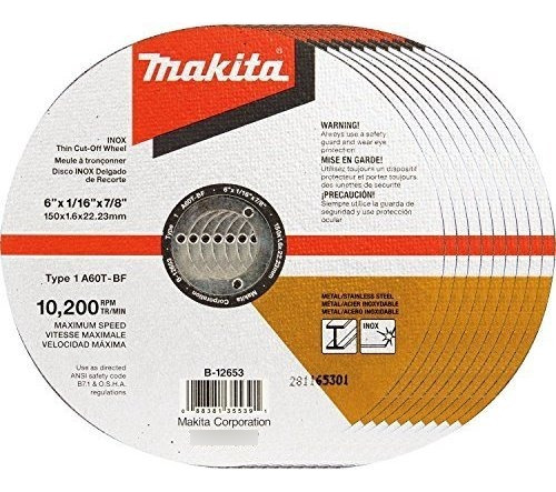 Lijas Makita B-12653-10 Disco De Corte Delgado Inox De 6  X 