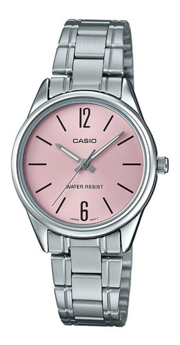 Reloj Casio Mujer Modelo Ltp-v005d-4budf /relojería Violeta Color De La Correa Plateado