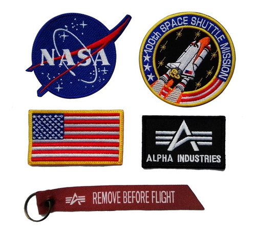 Kit Escudos Nasa Alpha Piloto Space Shuttle Mision Bandera