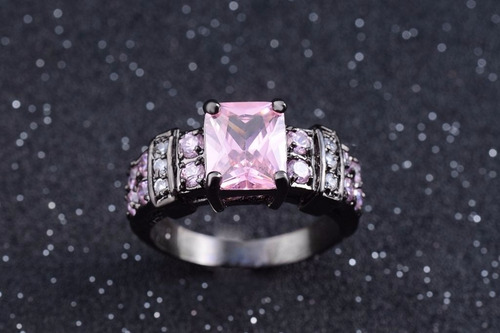 Anillo Acero Negro Purpura Enchapado Circon Piedras Blanco