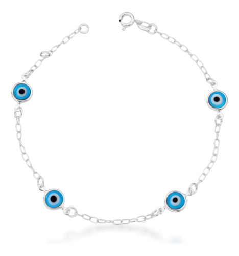 Pulseira Olho Grego Amuleto Da Sorte Em Prata 925 Comprimento 18 Cm Cor Azul Diâmetro 18 Cm