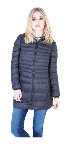 Campera Larga Dama Capucha Ultra Liviana Simil Pluma