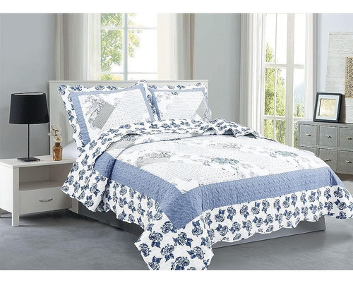 Legacy Decor 3 Pcs Quilt Bedcolcha Coverlet Blue And White F