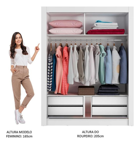 Ropero Closet Madesa Dallas Plus con 2 Puertas Corredizas con 2 Espejos Color Blanco