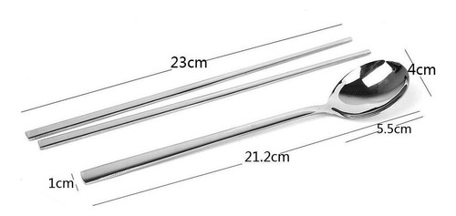 . Coreano 2 Sets Acero Inoxidable Palillos Y Cuchara Vajilla