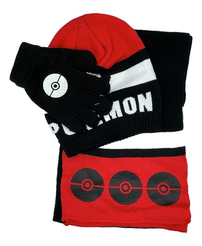 Set De Guantes Bufanda Y Gorro Para Niño Pokemon Oficial