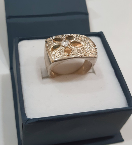 Anillo Plata Y Oro Con Flor