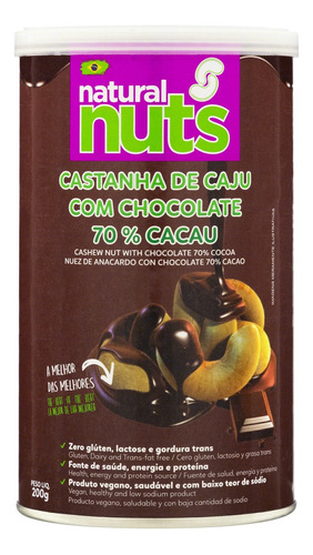 Castanha-de-Caju com Chocolate 70% Cacau Natural Nuts sem glúten 200 g 