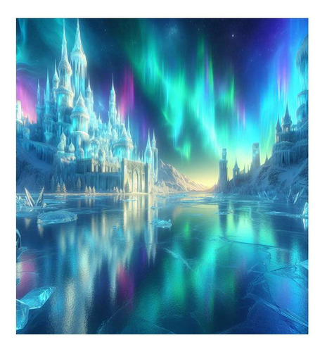 Vinilo 20x20cm Castillos De Cristal Aurora Boreal Hielo