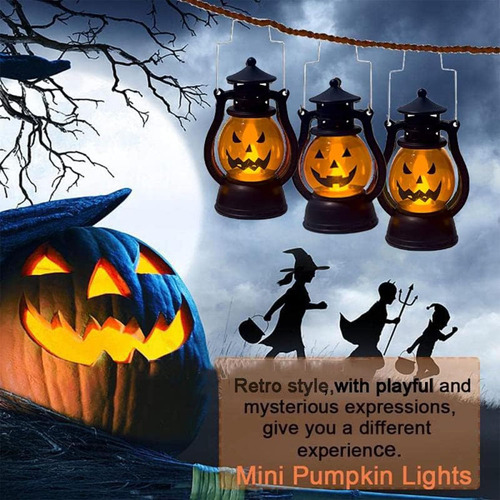 Linterna De Calabaza De Halloween De 2 Piezas Con Led Parpad