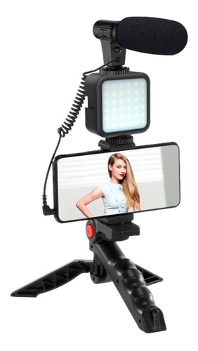 Imagen 1 de 10 de Kit Iluminacion Tripode Microfono Luz Led Stream Vlog Cuotas
