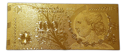 Billete Coleccionable De 100 Pesos Evita Réplica Color Oro
