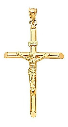 Colgante Cruz Oro 14k Jesús, 56 X 37 Mm, Grabado, Pulido, He