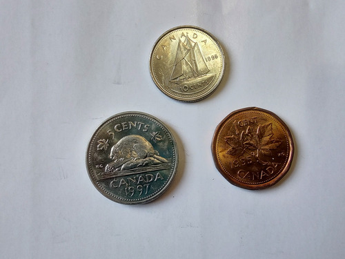 3 Monedas Canadá 1-5-10 Cents 1997(bb126 (Usado)