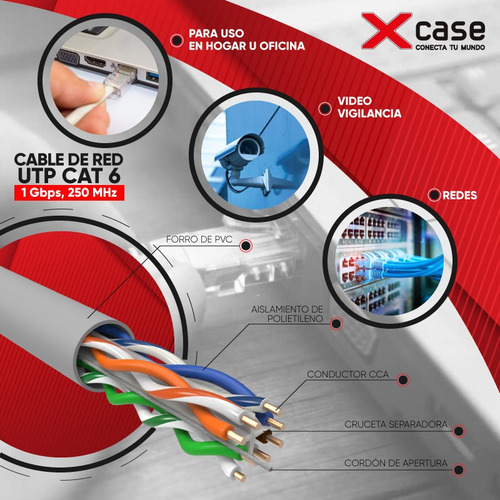 305 M Cable Utp Xcase Cat.6 Gris De 8 Hilos Para Interior