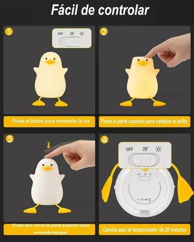 Lámpara De Pato Recargable Luz Nocturna Infantil Blanco