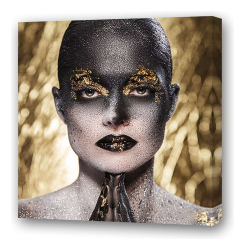Cuadro 30x30cm Mujer Oro Mirando Frente Rezando Make Up