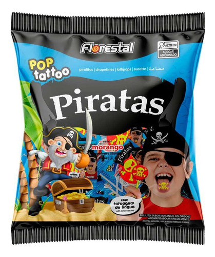 Pirulito Pop Tattoo Piratas 400g Florestal