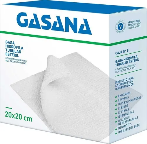 comprar Gasana Gasa Hidrófila Tubular 20 X 20cm 8 Sobres X 4 Trozos