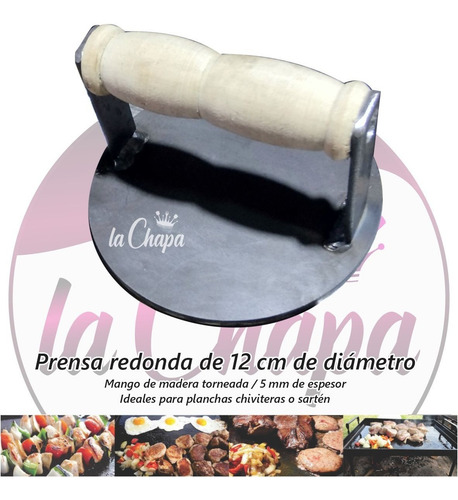 Imagen 3 de 10 de Pack Plancha Chivitera 48x25cm + Prensa Hamburguesas Smashed