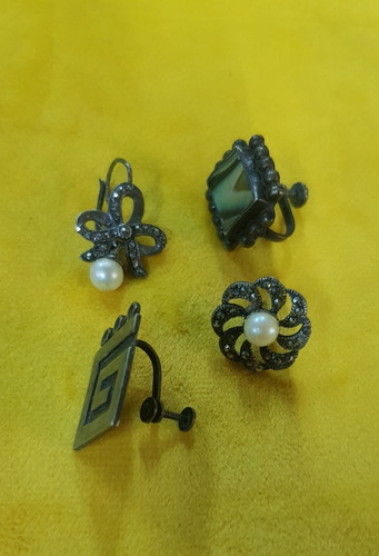 Lote 4 Aretes Antiguos En Plata .925 Sueltos Atikos